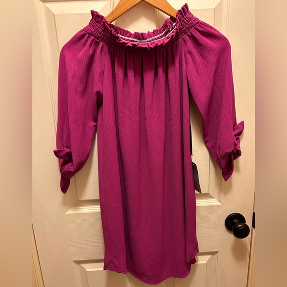 Vince Camuto Dresses & Skirts - Vince Camuto Purple Mini Dress w/ Tie Sleeves Sz 2P NWT!!!!